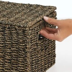 Seagrass Nesting Basket Set With Removable Lids -Home storage 2000 Square JPG 10199MDHS hand 2