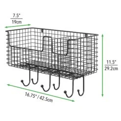 Wall Mount Wire Basket With Hooks -Home storage 2000 Square JPG 12310MDHS.PT03