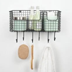 Wall Mount Wire Basket With Hooks -Home storage 2000 Square JPG 12310MDHS 20prop1