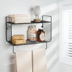 2-Tier Bathroom Wall Shelf With Towel Bar -Home storage 2000 Square JPG 12319MDBST.PT01