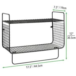 2-Tier Bathroom Wall Shelf With Towel Bar -Home storage 2000 Square JPG 12319MDBST.PT02