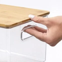 Clear Stackable Bins With Bamboo Lids8 X 8 X 6 -Home storage 2000 Square JPG 13843MDK Detail