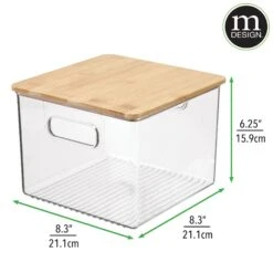 Clear Stackable Bins With Bamboo Lids8 X 8 X 6 -Home storage 2000 Square JPG 13843MDK Dimensions