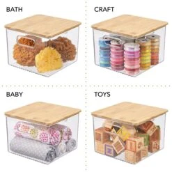 Clear Stackable Bins With Bamboo Lids8 X 8 X 6 -Home storage 2000 Square JPG 13843MDK.PT03