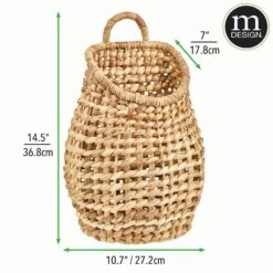 Hyacinth Boho Belly Wall Basket 11 X 7 X 15 -Home storage 2000 Square JPG 18522MDHS dims