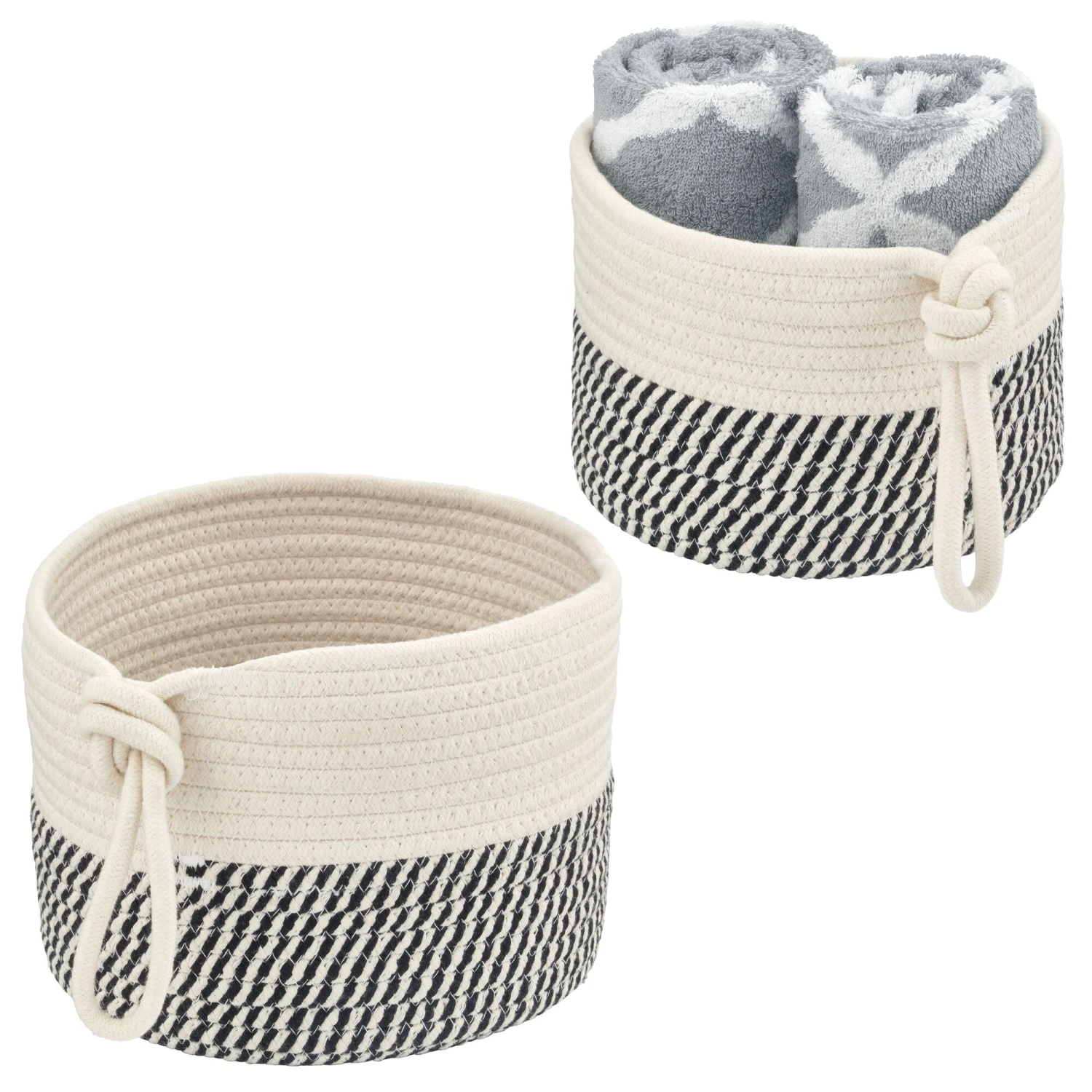 Woven Cotton Rope Nesting Basket Set With Tie Handles 2 Woven Cotton Rope Nesting Basket Set With Tie Handles - Image 2