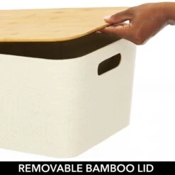 Stackable Fabric Bins With Bamboo Lids 16 X 12 X 8 8 Stackable Fabric Bins With Bamboo Lids 16 X 12 X 8 -Home storage 2000 Square JPG 20072MDHS detail2