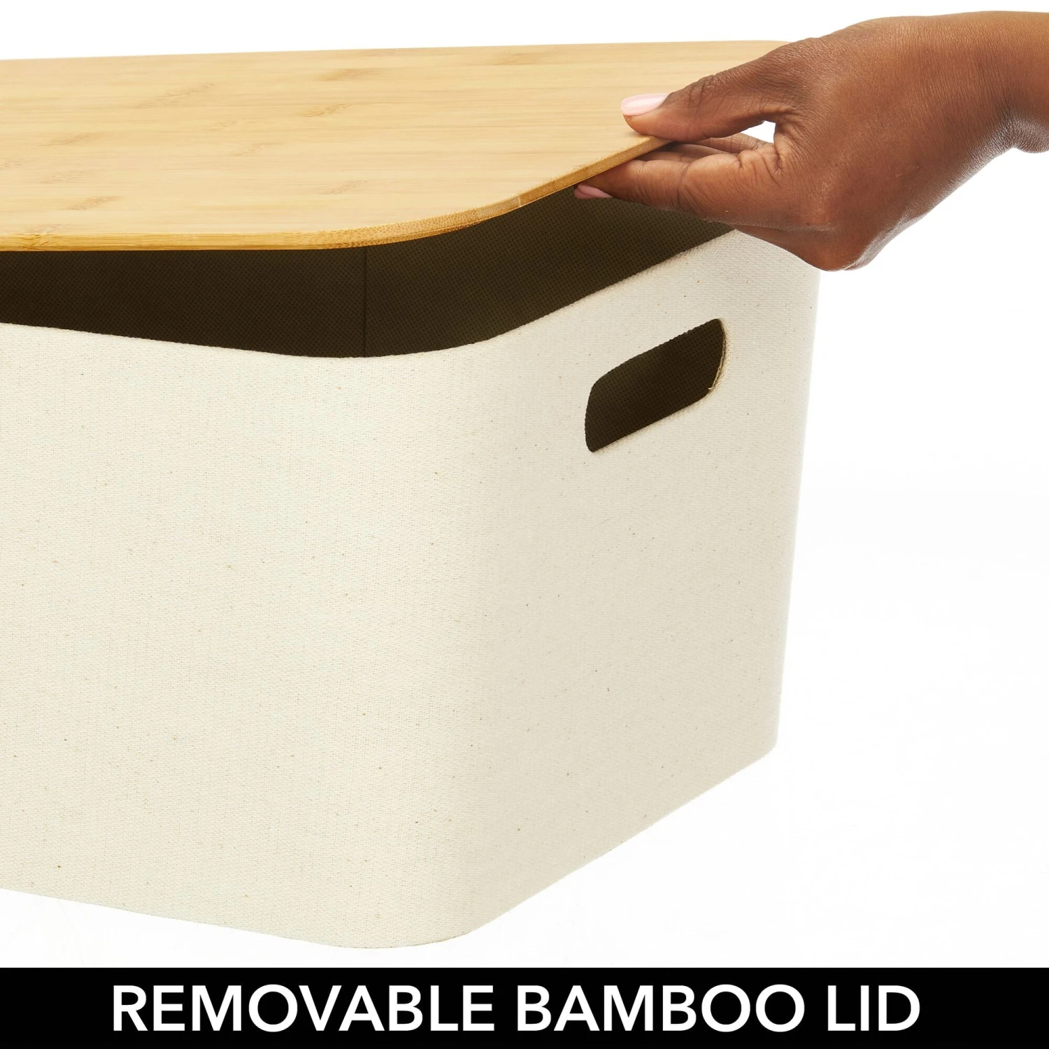 Stackable Fabric Bins With Bamboo Lids 16 X 12 X 8 4 Stackable Fabric Bins With Bamboo Lids 16 X 12 X 8 - Image 4