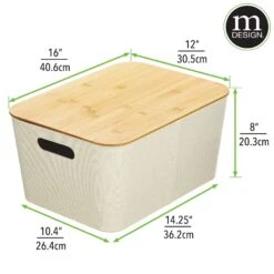 Stackable Fabric Bins With Bamboo Lids 16 X 12 X 8 7 Stackable Fabric Bins With Bamboo Lids 16 X 12 X 8 -Home storage 2000 Square JPG 20072MDHS dims