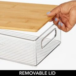 Clear Stackable Bins With Bamboo Lids 15 X 8 X 4 -Home storage 2000 Square JPG 20432MDK detail3