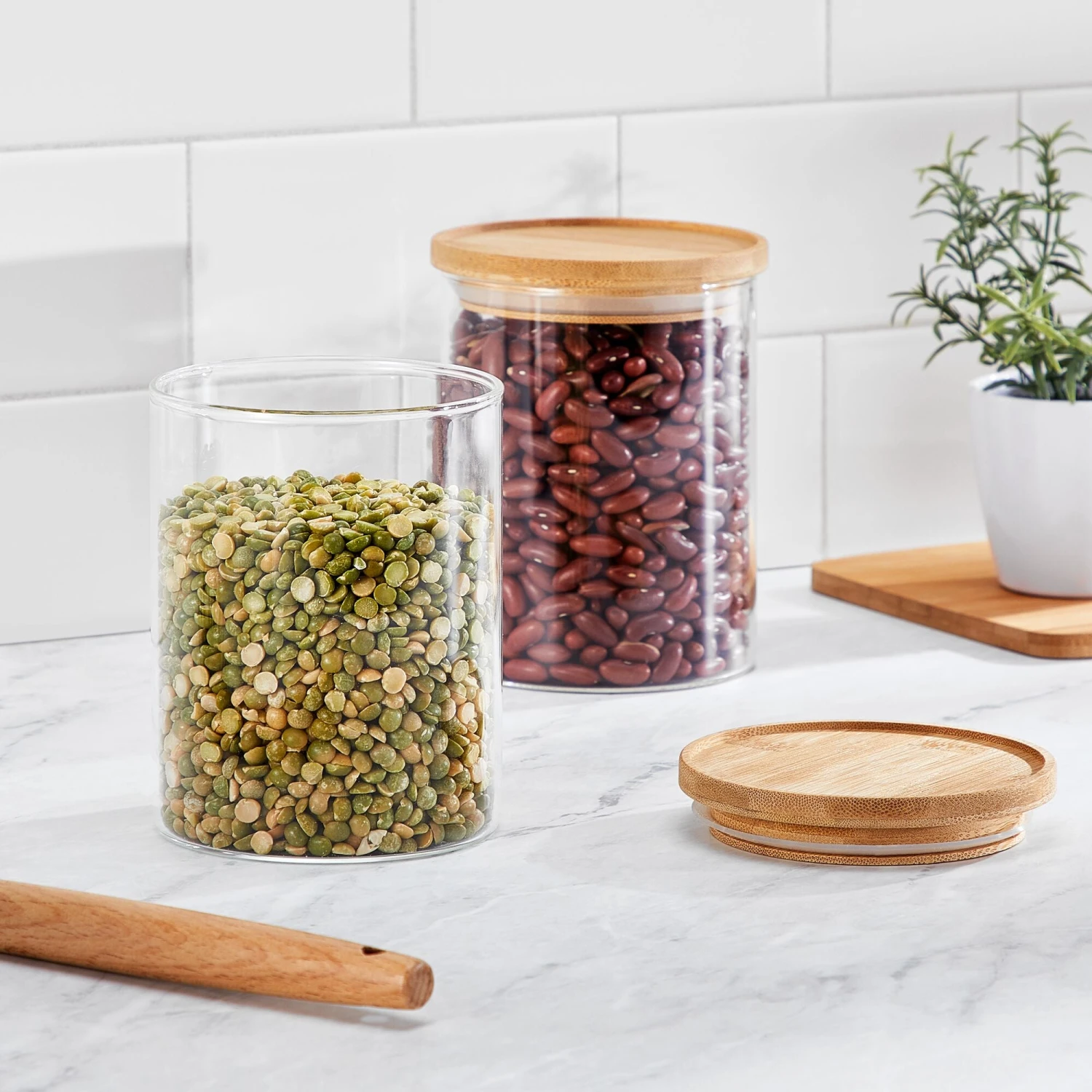 Glass Kitchen Canister With Bamboo Lid 2 Glass Kitchen Canister With Bamboo Lid - Image 2
