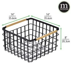 Wire Closet Basket With Bamboo Handles 14 X 14 X 8 -Home storage 2000 Square JPG RFQ 2042739 20black dims